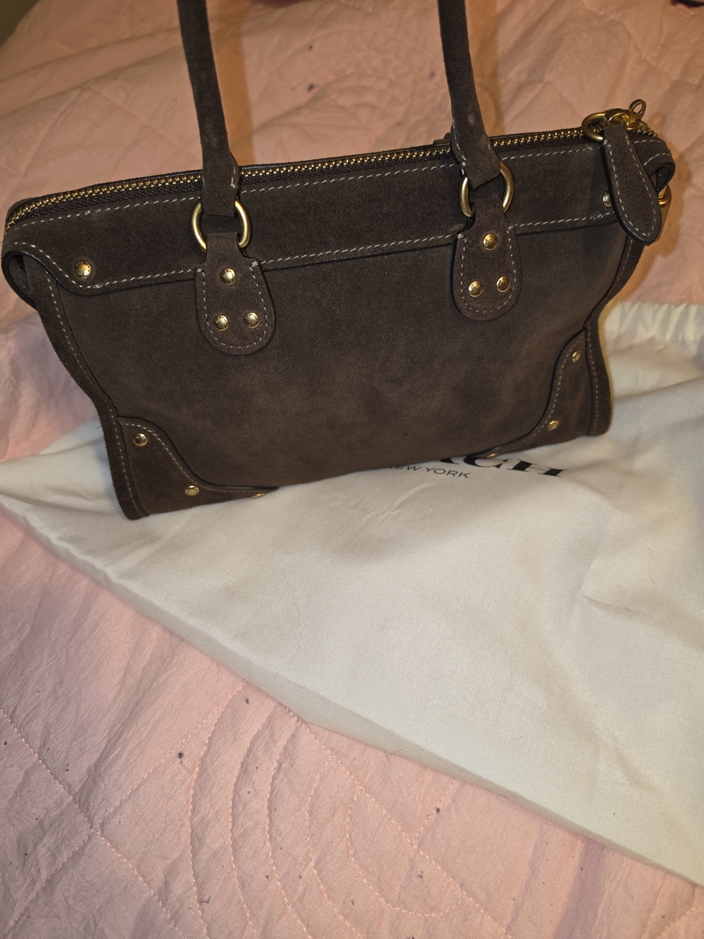 Coach RHYDER 24 Brown Suede Top-Handle Crossbody Bag - Picture 5 of 9